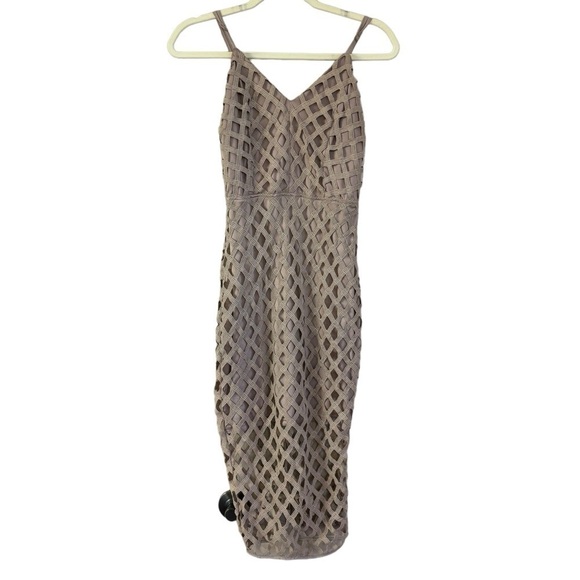 Missguided Strappy Lattice Midi Dress Taupe Women’s Size 4 Wedding Summer Dance - Picture 1 of 12